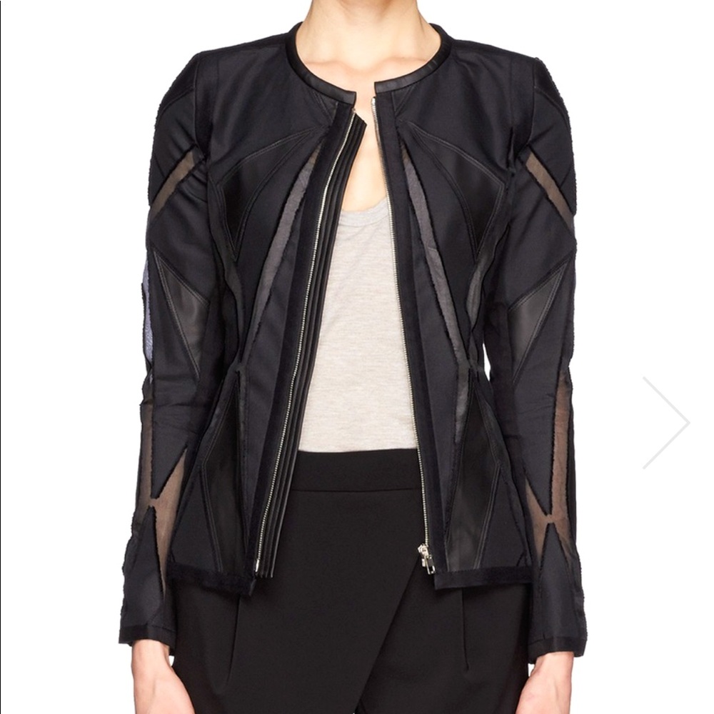 IRO Allegra geometric leather sheer insert jacket